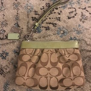 Green & Brown Coach Signature Wristlet Like New